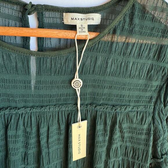 MAX STUDIO Mesh Lace Top In Forrest Green Womens Sz Small Garden Fairy Witchy - Picture 7 of 14